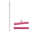 15.7" Pink Polypropylene Vikan® UST Deck Scrub Brush with Stiff Bristles & 39.4" White Ultra Hygienic Handle