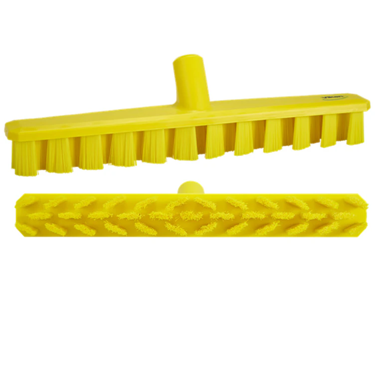 15.7" Yellow Polypropylene Vikan® UST Deck Scrub Brush with Stiff Bristles & 39.4" Yellow Ultra Hygienic Handle