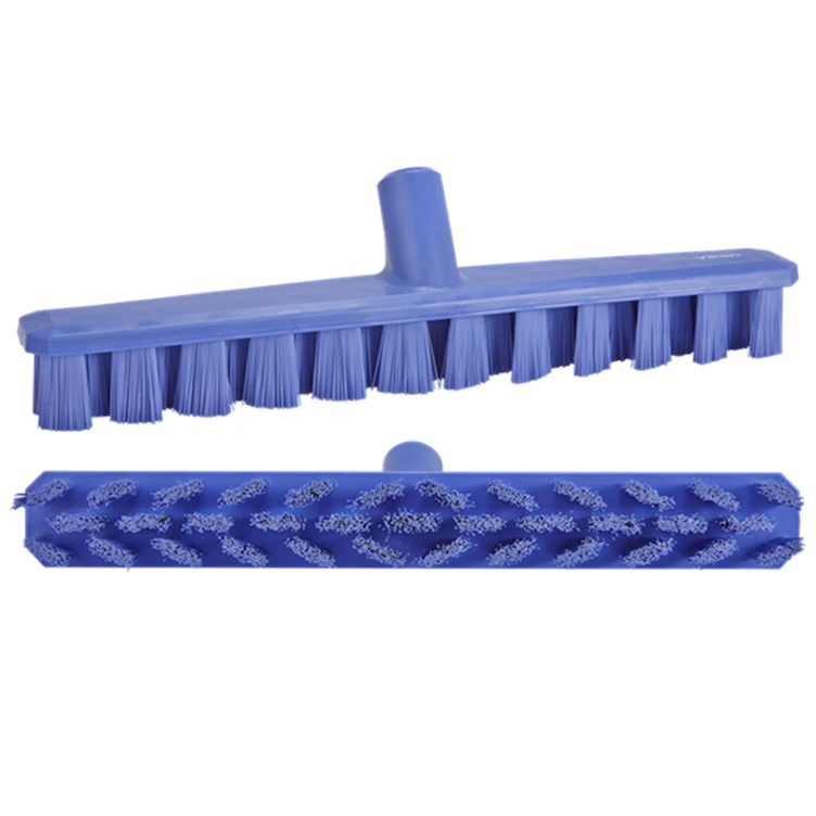 15.7" Purple Polypropylene Vikan® UST Deck Scrub Brush with Stiff Bristles & 39.4" White Ultra Hygienic Handle