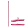 15.7" Pink Polypropylene Vikan® UST Deck Scrub Brush with Stiff Bristles & 51.2" Pink Ultra Hygienic Handle