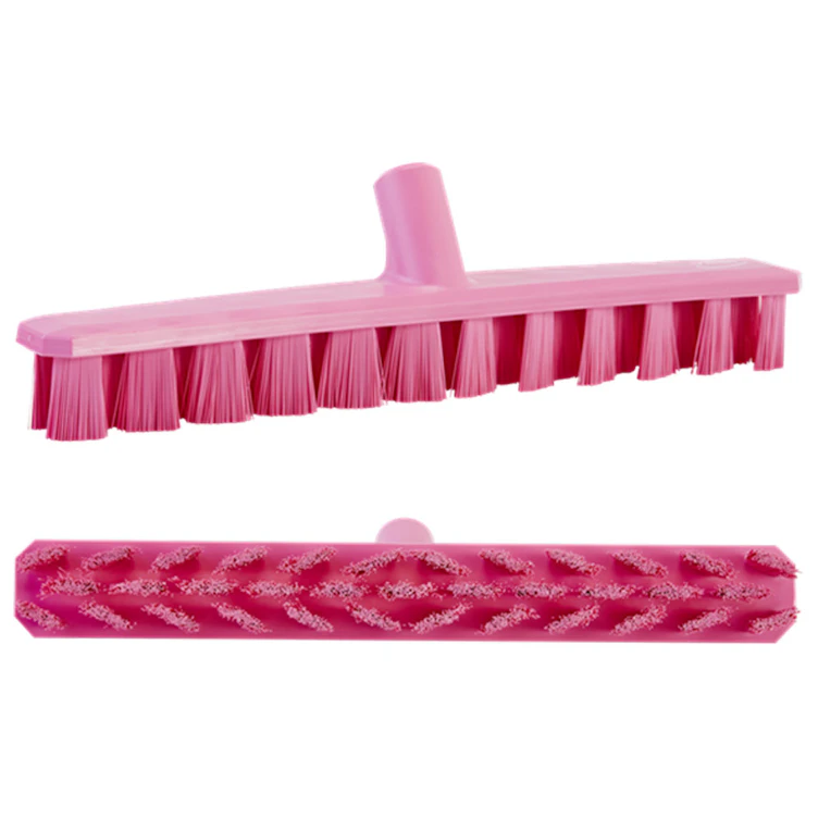 15.7" Pink Polypropylene Vikan® UST Deck Scrub Brush with Stiff Bristles & 59.1" Pink Ultra Hygienic Handle