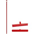 15.7" Red Polypropylene Vikan® UST Deck Scrub Brush with Stiff Bristles & 66.9" Red Ultra Hygienic Handle