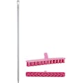 15.7" Pink Polypropylene Vikan® UST Deck Scrub Brush with Stiff Bristles & 66.9" White Ultra Hygienic Handle