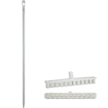 15.7" White Polypropylene Vikan® UST Deck Scrub Brush with Stiff Bristles & 66.9" White Ultra Hygienic Handle