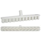 15.7" White Polypropylene Vikan® UST Deck Scrub Brush with Stiff Bristles & 66.9" White Ultra Hygienic Handle