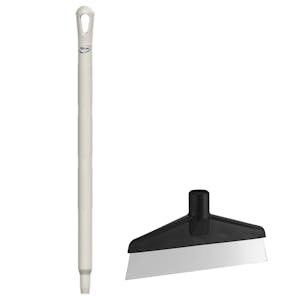 Black Polypropylene Vikan® Table & Floor Scraper with Stainless Steel Blade & 25.6" White Ultra Hygienic Handle