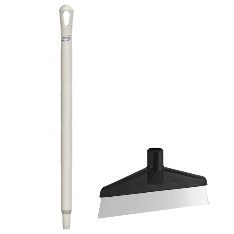 Black Polypropylene Vikan® Table & Floor Scraper with Stainless Steel Blade & 25.6" White Ultra Hygienic Handle