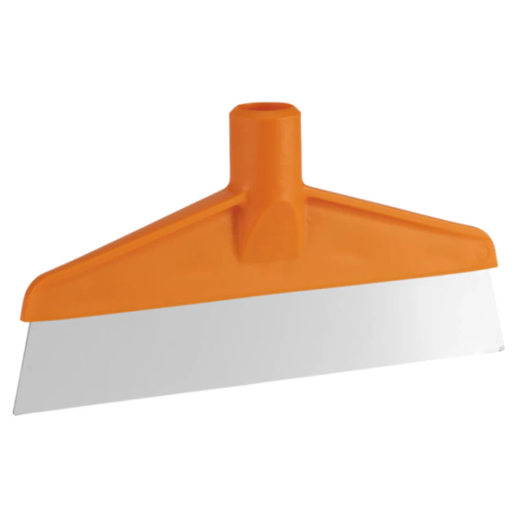 Orange Polypropylene Vikan® Table & Floor Scraper with Stainless Steel Blade & 25.6" White Ultra Hygienic Handle
