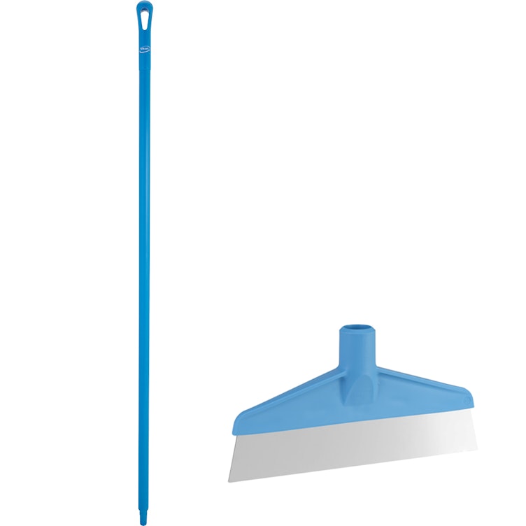 Blue Polypropylene Vikan® Table & Floor Scraper with Stainless Steel Blade & 59.1" Blue Ultra Hygienic Handle