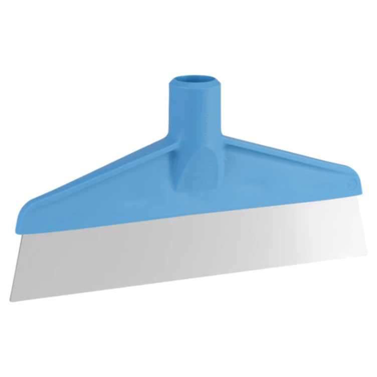 Blue Polypropylene Vikan® Table & Floor Scraper with Stainless Steel Blade & 66.9" Blue Ultra Hygienic Handle
