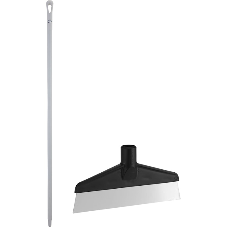 Black Polypropylene Vikan® Table & Floor Scraper with Stainless Steel Blade & 66.9" White Ultra Hygienic Handle
