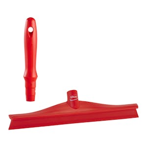 15.7" Red Polypropylene Vikan® Ultra Hygiene Squeegee with Single TPE Rubber Blade & 6.3" Red Mini Handle