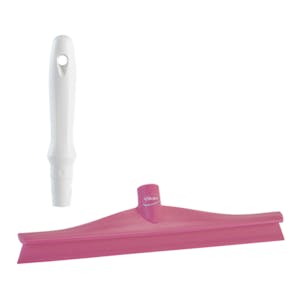 15.7" Pink Polypropylene Vikan® Ultra Hygiene Squeegee with Single TPE Rubber Blade & 6.3" White Mini Handle