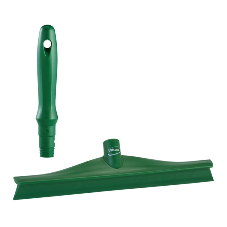 15.7" Green Polypropylene Vikan® Ultra Hygiene Squeegee with Single TPE Rubber Blade & 6.3" Green Mini Handle