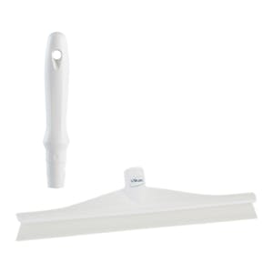 15.7" White Polypropylene Vikan® Ultra Hygiene Squeegee with Single TPE Rubber Blade & 6.3" White Mini Handle