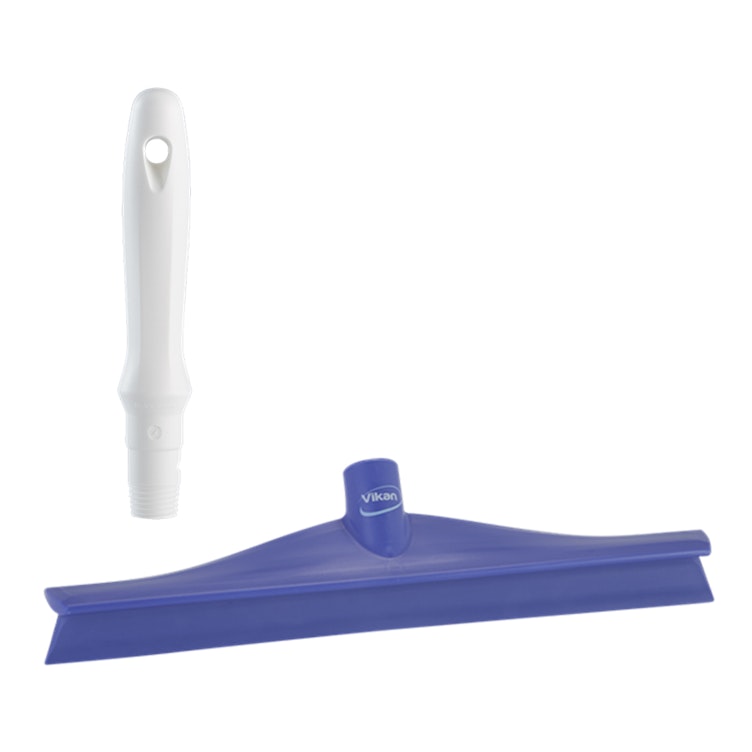 15.7" Purple Polypropylene Vikan® Ultra Hygiene Squeegee with Single TPE Rubber Blade & 6.3" White Mini Handle