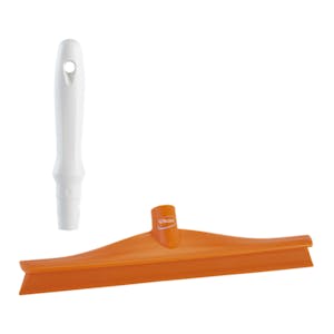 15.7" Orange Polypropylene Vikan® Ultra Hygiene Squeegee with Single TPE Rubber Blade & 6.3" White Mini Handle