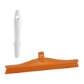15.7" Orange Polypropylene Vikan® Ultra Hygiene Squeegee with Single TPE Rubber Blade & 6.3" White Mini Handle
