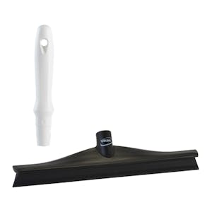 15.7" Black Polypropylene Vikan® Ultra Hygiene Squeegee with Single TPE Rubber Blade & 6.3" White Mini Handle