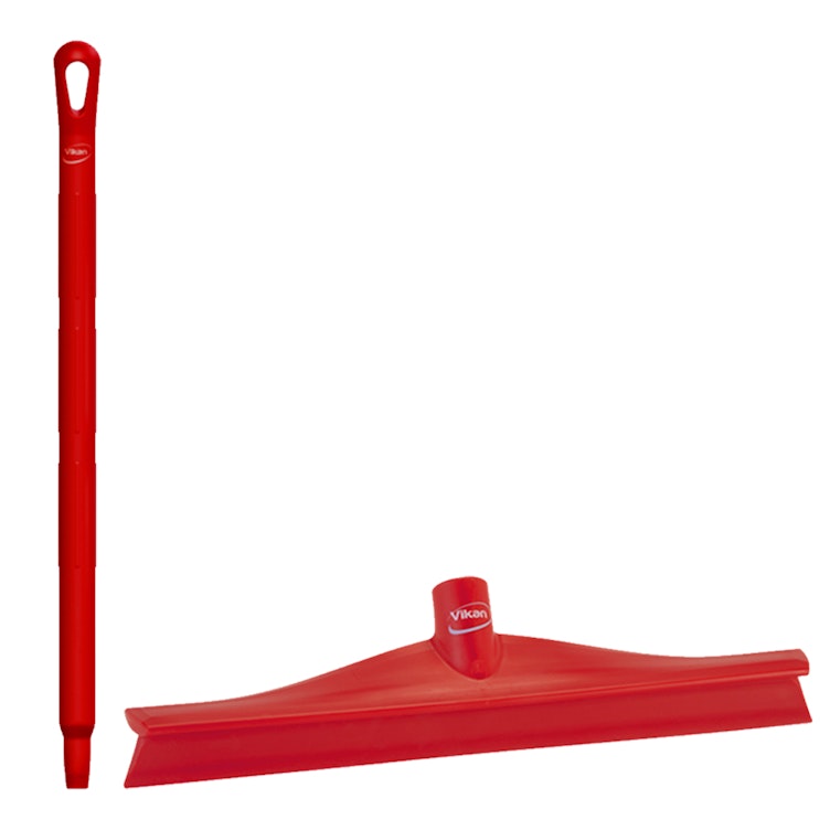 15.7" Red Polypropylene Vikan® Ultra Hygiene Squeegee with Single TPE Rubber Blade & 25.6" Red Ultra Hygienic Handle
