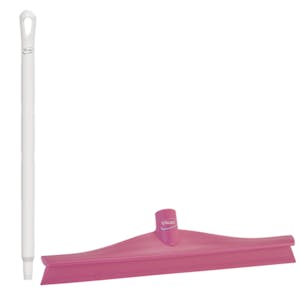 15.7" Pink Polypropylene Vikan® Ultra Hygiene Squeegee with Single TPE Rubber Blade & 25.6" White Ultra Hygienic Handle