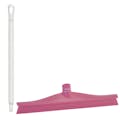 15.7" Pink Polypropylene Vikan® Ultra Hygiene Squeegee with Single TPE Rubber Blade & 25.6" White Ultra Hygienic Handle