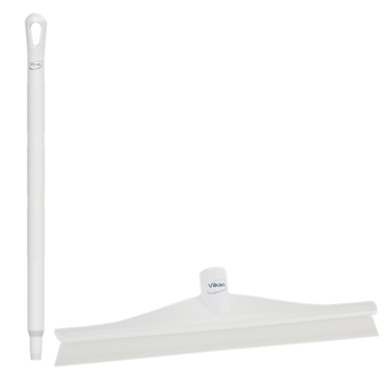 15.7" White Polypropylene Vikan® Ultra Hygiene Squeegee with Single TPE Rubber Blade & 25.6" White Ultra Hygienic Handle