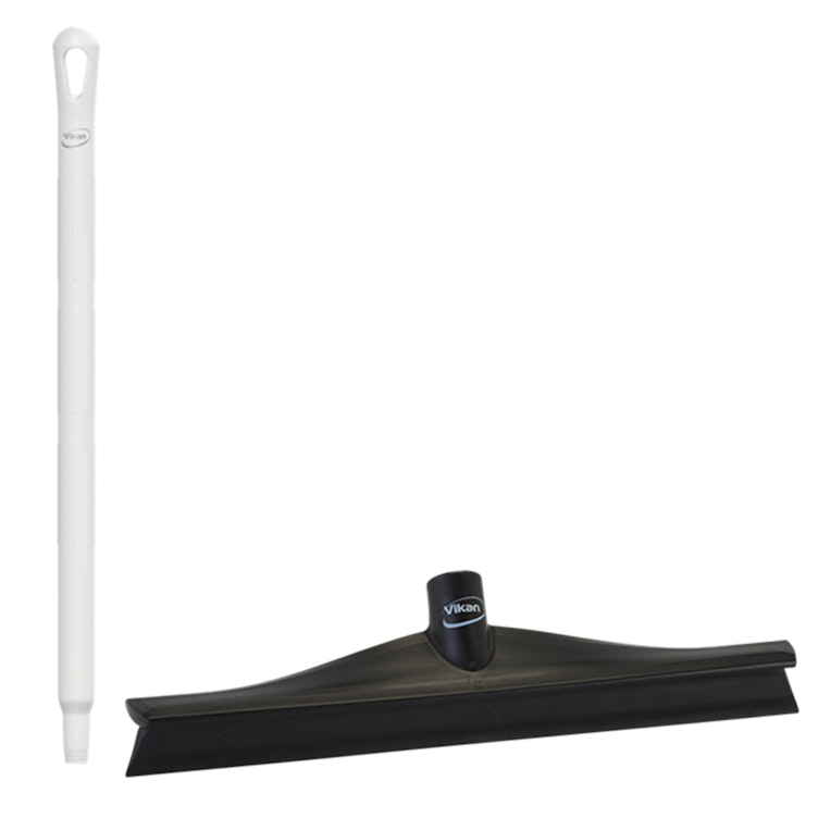 15.7" Black Polypropylene Vikan® Ultra Hygiene Squeegee with Single TPE Rubber Blade & 25.6" White Ultra Hygienic Handle