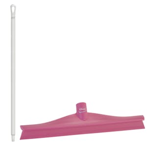 15.7" Pink Polypropylene Vikan® Ultra Hygiene Squeegee with Single TPE Rubber Blade & 39.4" White Ultra Hygienic Handle