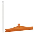 15.7" Orange Polypropylene Vikan® Ultra Hygiene Squeegee with Single TPE Rubber Blade & 39.4" White Ultra Hygienic Handle