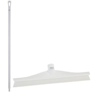 15.7" White Polypropylene Vikan® Ultra Hygiene Squeegee with Single TPE Rubber Blade & 51.2" White Ultra Hygienic Handle