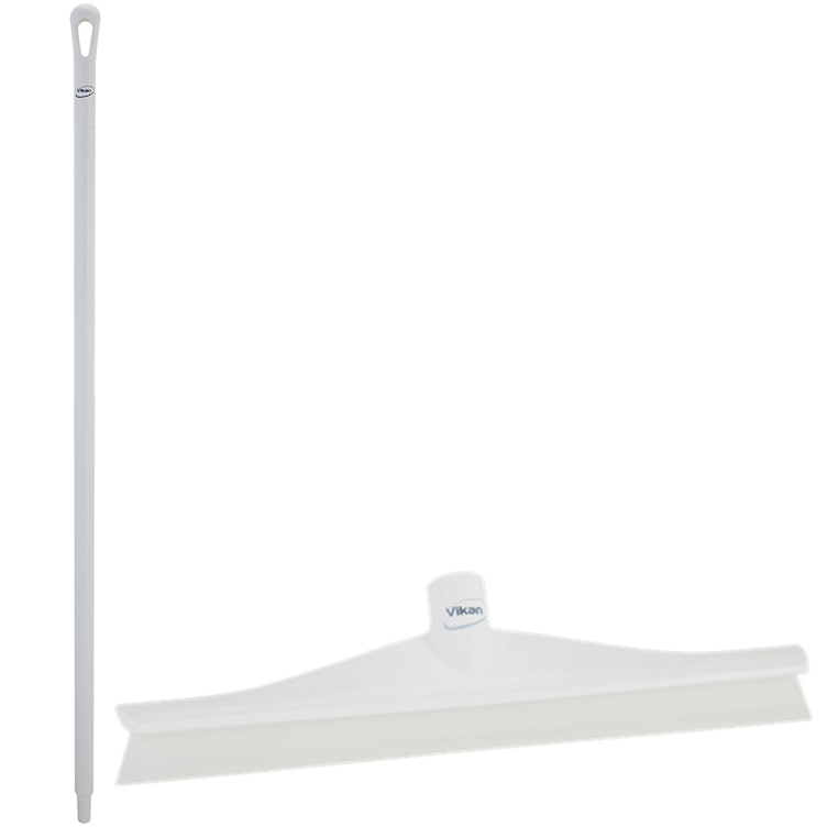 15.7" White Polypropylene Vikan® Ultra Hygiene Squeegee with Single TPE Rubber Blade & 51.2" White Ultra Hygienic Handle