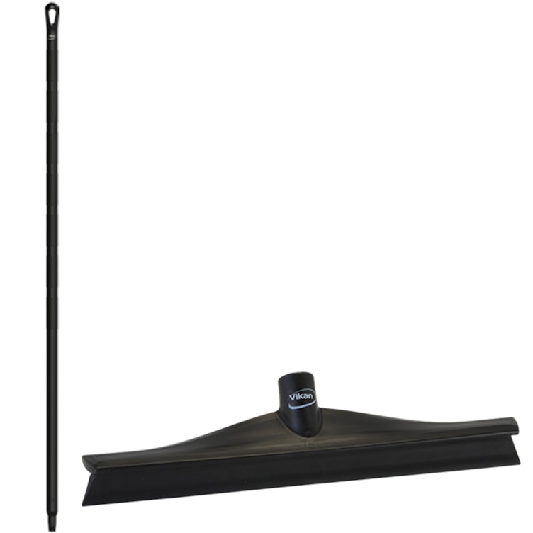 15.7" Black Polypropylene Vikan® Ultra Hygiene Squeegee with Single TPE Rubber Blade & 59.1" Black Ultra Hygienic Handle