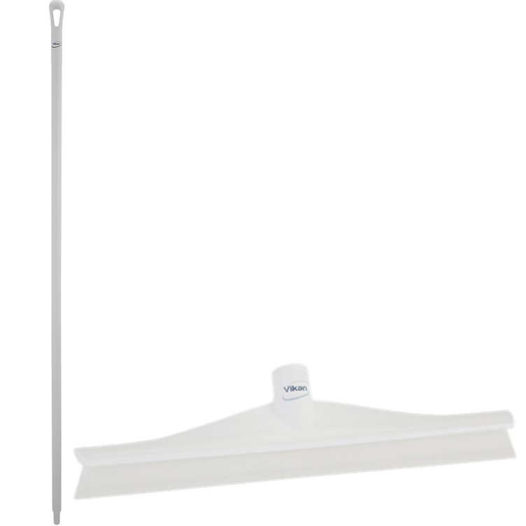 15.7" White Polypropylene Vikan® Ultra Hygiene Squeegee with Single TPE Rubber Blade & 66.9" White Ultra Hygienic Handle