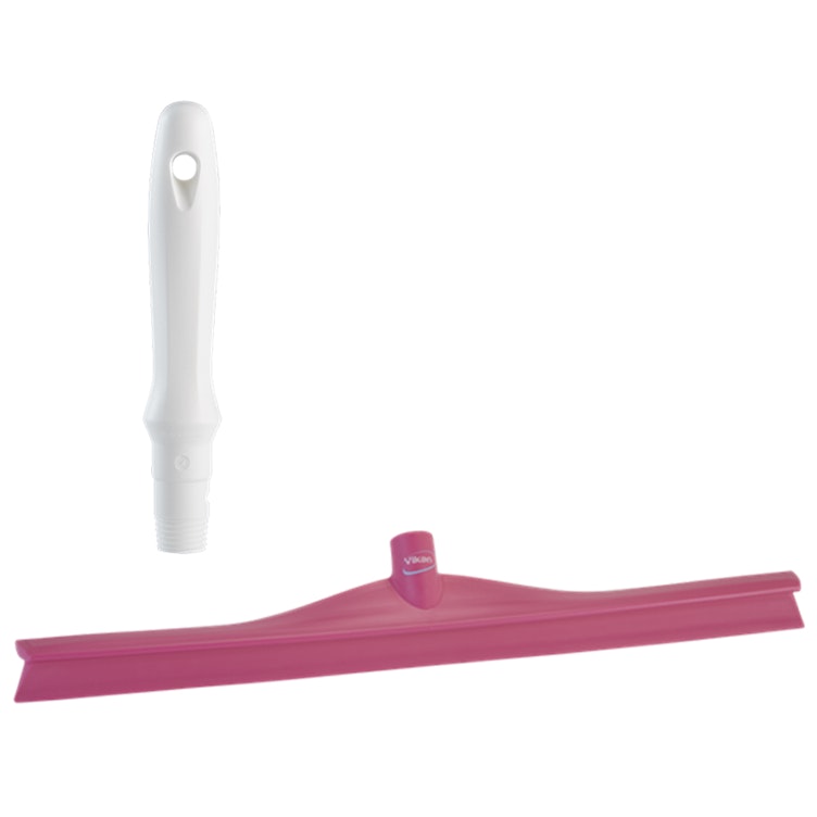 23.6" Pink Polypropylene Vikan® Ultra Hygiene Squeegee with Single TPE Rubber Blade & 6.3" White Mini Handle