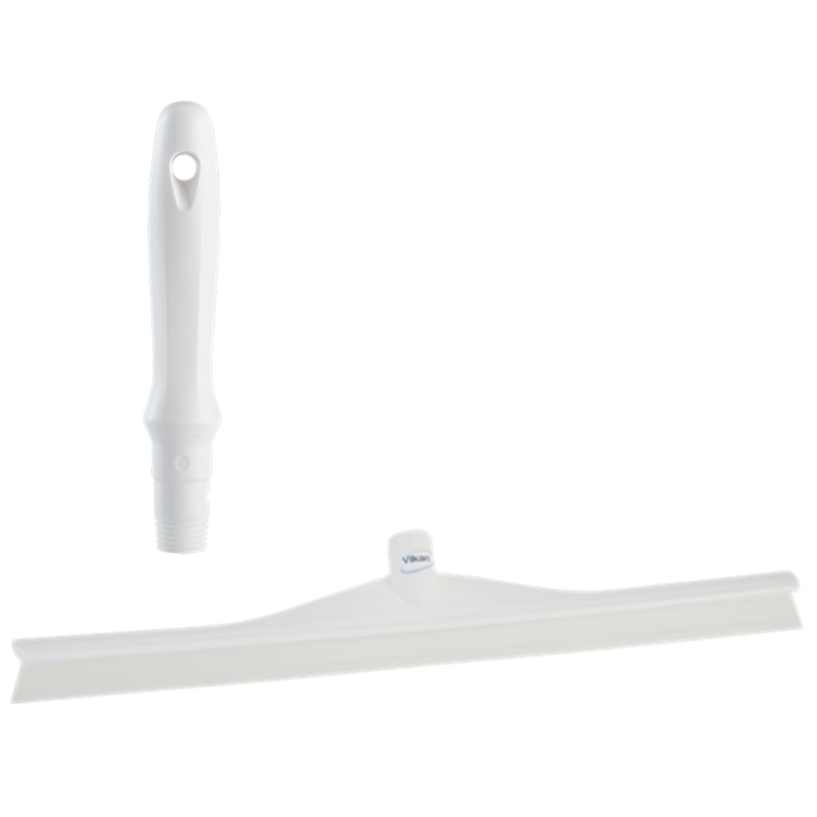 23.6" White Polypropylene Vikan® Ultra Hygiene Squeegee with Single TPE Rubber Blade & 6.3" White Mini Handle