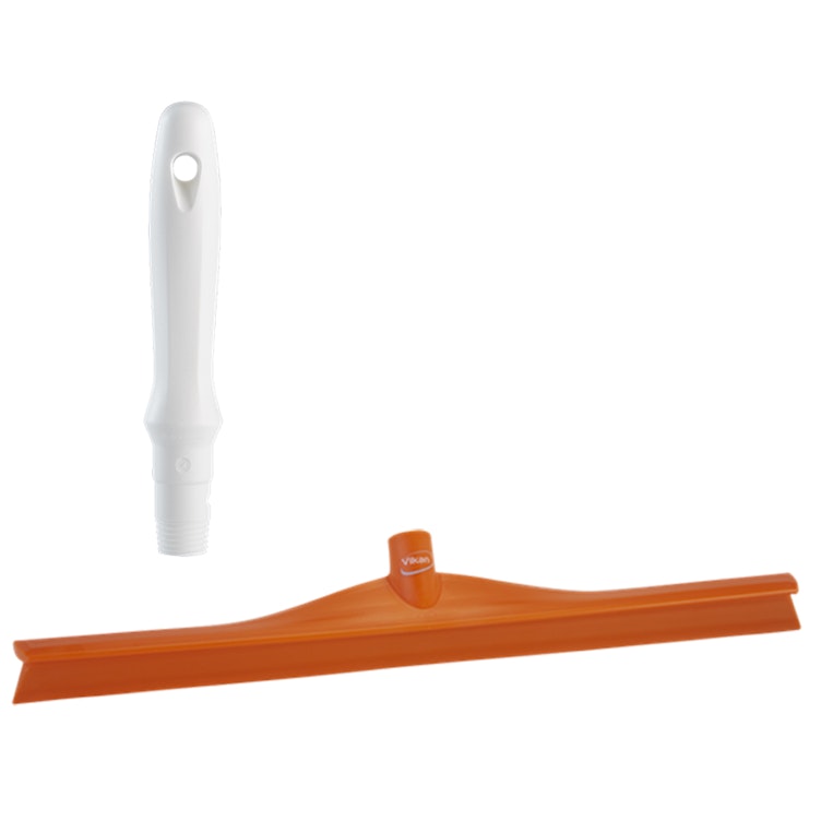 23.6" Orange Polypropylene Vikan® Ultra Hygiene Squeegee with Single TPE Rubber Blade & 6.3" White Mini Handle
