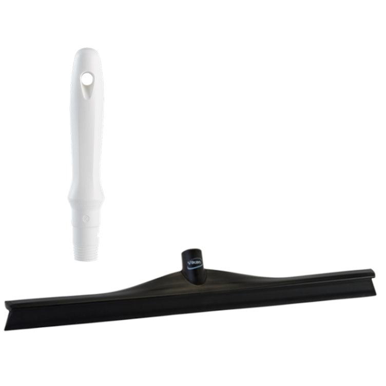 23.6" Black Polypropylene Vikan® Ultra Hygiene Squeegee with Single TPE Rubber Blade & 6.3" White Mini Handle