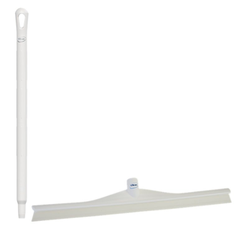 23.6" White Polypropylene Vikan® Ultra Hygiene Squeegee with Single TPE Rubber Blade & 25.6" White Ultra Hygienic Handle