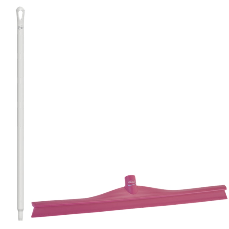 23.6" Pink Polypropylene Vikan® Ultra Hygiene Squeegee with Single TPE Rubber Blade & 39.4" White Ultra Hygienic Handle