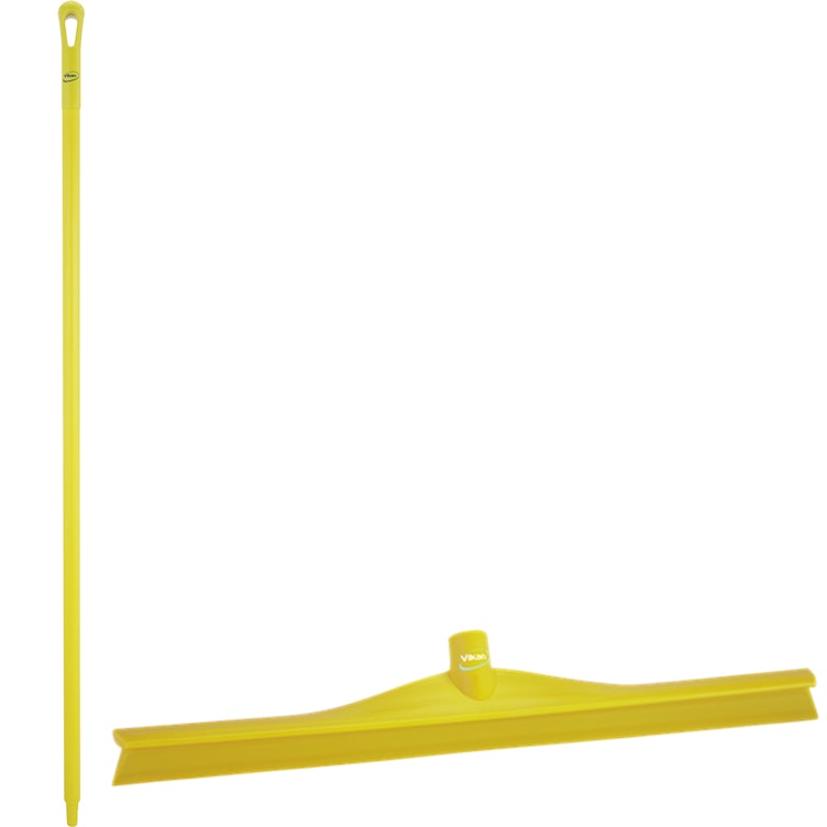 23.6" Yellow Polypropylene Vikan® Ultra Hygiene Squeegee with Single TPE Rubber Blade & 59.1" Yellow Ultra Hygienic Handle