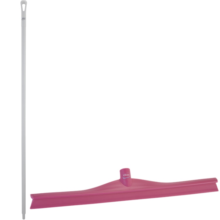 23.6" Pink Polypropylene Vikan® Ultra Hygiene Squeegee with Single TPE Rubber Blade & 66.9" White Ultra Hygienic Handle