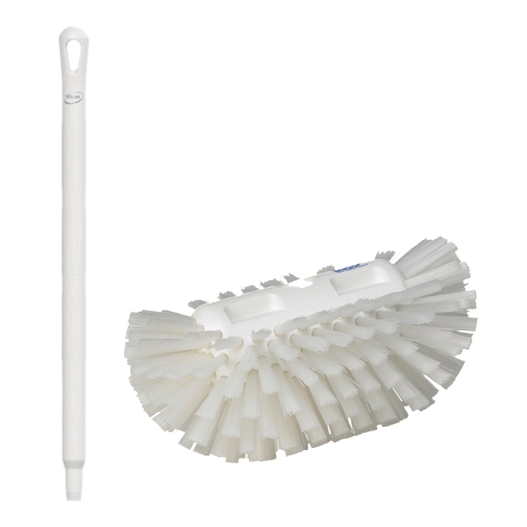 White Polypropylene Vikan® Tank Brush with Stiff Bristles & 26" White Ultra Hygienic Handle