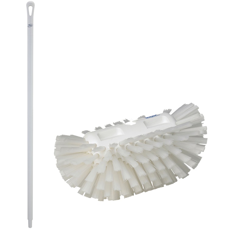 White Polypropylene Vikan® Tank Brush with Stiff Bristles & 51" White Ultra Hygienic Handle