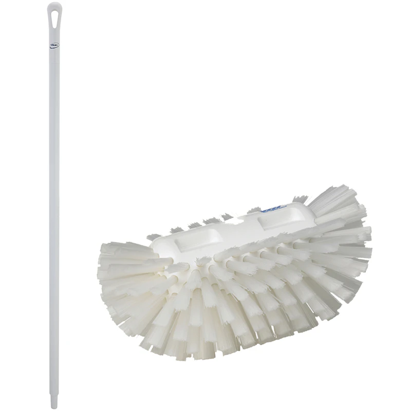 White Polypropylene Vikan® Tank Brush with Stiff Bristles & 51.2" White Ultra Hygienic Handle