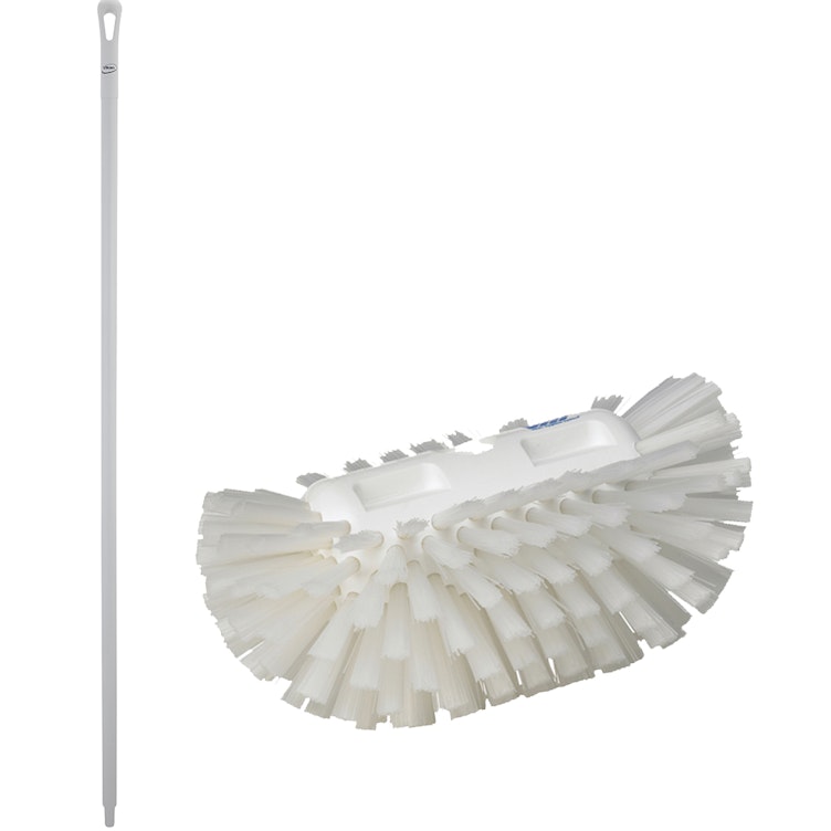 White Polypropylene Vikan® Tank Brush with Stiff Bristles & 67" White Ultra Hygienic Handle