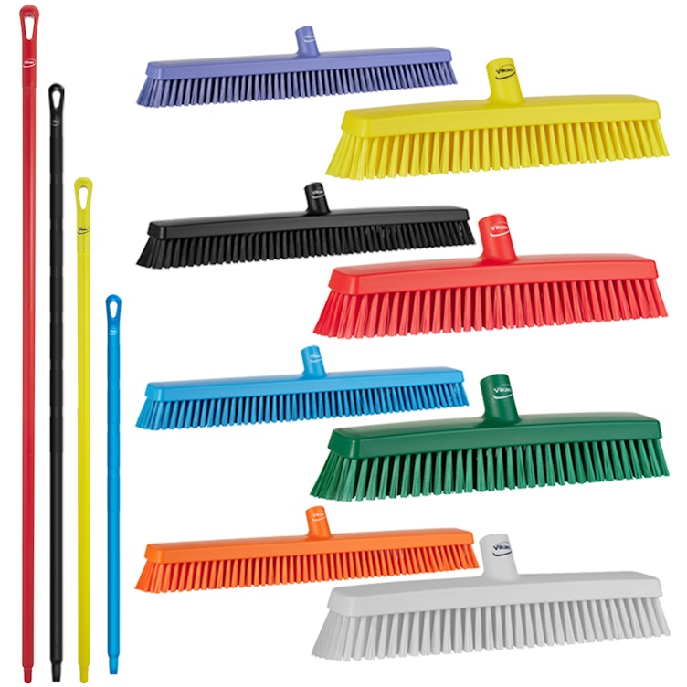 Vikan® Color-Coded Heavy-Duty Push Brooms with Ultra Hygienic Handles