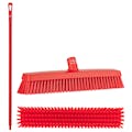 16.5" Red Polypropylene Vikan® Heavy-Duty Push Broom with Soft & Stiff Bristles & 51" Red Ultra Hygienic Handle