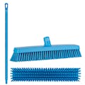 16.5" Blue Polypropylene Vikan® Heavy-Duty Push Broom with Soft & Stiff Bristles & 40" Blue Ultra Hygienic Handle