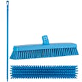 16.5" Blue Polypropylene Vikan® Heavy-Duty Push Broom with Soft & Stiff Bristles & 59" Blue Ultra Hygienic Handle